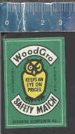 OWL WOODGRO KEEPS AN EYE ON PRICES - ( HIBOU OEHOE EULE CHOUETTE ) OLD EXPORT MATCHBOX LABEL  FOREIGN MADE (POLAND) - Zündholzschachteletiketten