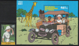 CONGO - N°1523+BLOC N°67 ** (2001) BD : Tintin Au Congo. - Neufs