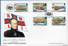 Isle Of Man 1991, Lifeboats & Sir William Hillary, 5 Stamps On FDC, 2002.1628 - Other (Sea)