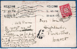 Britain Postage Due 1d 1917 25 Au On Oxford Pict.card From Reading (Due Mark18/2, Columbia 10/89) To Parkstone 2002.1640 - Tasse