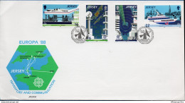 Jersey 1988, Cept Communication Plane, Boat, Weather Forecast, Radar Station 4 Values FDC 2002.1625 - 1988