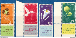 Israel 1952 Holidays 4 Values Full Tab MNH Fig, Easter Lilly, Dove, Filbert (hazel)  -1910.1131 - Nuevos (sin Tab)