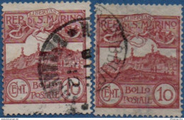 San Marino 1903 Figure 10 C Color Shades 2 Values Cancelled - 2005.2626 - Used Stamps