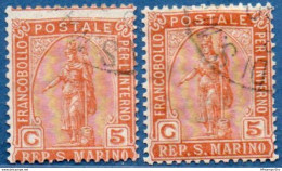 San Marino 1899 Goddess 5 C Color Shades 2 Values Cancelled - 2005.2623 - Gebruikt