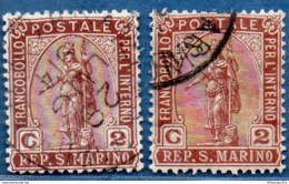 San Marino 1899 Goddess 2 C Color Shades 2 Values Cancelled - 2005.2622 - Used Stamps