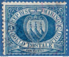 San Marino 1894 25 C Blue 1 Value Cancelled - 2005.2618 - Used Stamps