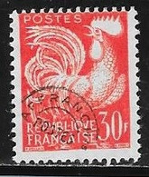 PREOBLITERE  -  TIMBRE N° 115     -   30  F  ORANGE   COQ  GAULOIS   -  OBLITERE  -  1957 - 1953-1960