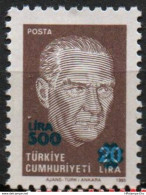 Turkey 1989 500 Lora Overprint On Atatürk 20 Lira Mi  2964 MNH TR89-09 - Nuovi