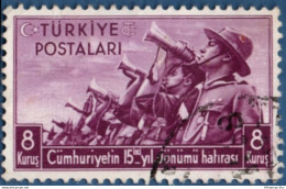 Turkey 1938 Republic 15 Year 1 Value Cancelled 2011.2826 Scouts Blowing Horns - Oblitérés