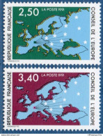 France 1991 European Council 2 Values MNH 2011.2123 Map, Membership Conseil De L'Europe - 1991