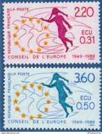 France 1989 European Council 2 Values MNH 2011.2125 Dancing Girl, Dove  Conseil De L'Europe - 1989