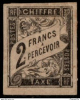 France Colonies Timbre Taxe 2 Fr Noire Non Dentelée 1878 M (gomme Part.) 1 Val. 2104.0509 Postage Due Black Imperf. - Postage Due