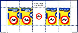 Suriname 2003 Traffic Sign Motor Bikes Not Allowed Sheetlet With Gutter MNH - Other (Earth)