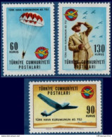 Turkey 1965 Aviation 3 Values MNH 65-01 Parachutes, Sky Diving, Glider - Altri (Aria)