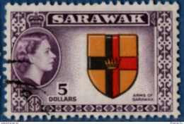 Sarawak Malaysia 1955 $ 5, Queen Elisaneth II & Country Arms 1 Stamp Cancelled 2106.0646 - Sarawak (...-1963)