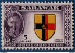 Sarawak Malaysia 1950 $ 5, King George VI & Country Crest 1 Stamp Cancelled 2106.0645 - Sarawak (...-1963)