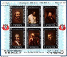 Yemen 1967 Rembrandt Paintings, Silver Borders Block MNH 2106.0304 Bathing Woman, Self Portrait, Jacob Trip, St Paul - Rembrandt