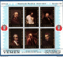 Yemen 1967 Rembrandt Paintings, Gold Borders Block Issue MNH 2106.0303 Bathing Woman, Self Portrait, Jacob Trip, St Paul - Rembrandt