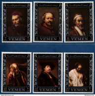 Yemen 1967 Rembrandt Paintings, Silver Borders 6 Val MNH 2106.0301 Bathing Woman, Self Portrait, Jacob Trip, St Paul - Rembrandt