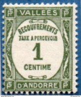 Andorra Fr 1935 Andorra Recouvrements 1 C Andorra Imprint MH - Neufs