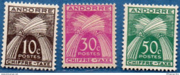 Andorra Fr 1943 Chiffre-Taxe 10, 30 & 50 C  3 Values MH - Unused Stamps