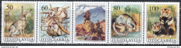 Jougoslavia 1991 Hares & Rodents 5-strip MNH 2203.1604 Hare, Aquirrel, Forest Dormouse, Hamster - Rongeurs