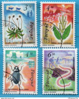 Faeroër 1991 Anthropochori 4 Values Cancelled 91-01 Plantain, Dooryard Dock, Amara Aulica, Earthworm - Protection De L'environnement & Climat