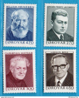 Faeroër 1988 Writers 4 Values MNH 88-03 Jorgen Jacobsen, Chrristian Mathras, William Heinesen. Hedin Bru - Other & Unclassified