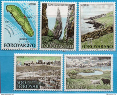 Faeroër 1987 Island Of Hestur Values MNH 87-04 Coast Line, Rocks, Map, Harbor - Géographie