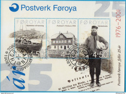 Faeroër 2001 50 Year Postal Service Block 01-Bl 10 Cancelled Faroe Islands, Rowing Boat, Post Office Thorshavn, Postman - Poste