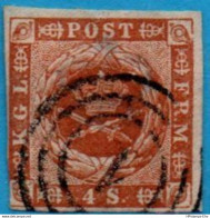 Danmark, 4  Sk 1854 Plate III Cancel 1, Frame Line Right Side Broken Next To Posthorn - Usati