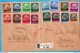 German Hindenburg Set Overprint For Occupied Luxemburg, Special Luxemburg Cancel On R-letter, 16 Val. 2302.1302 - Andere & Zonder Classificatie