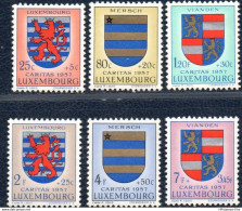 Luxemburg 1957 Heraldic Crests 6 Values MNH 57.03 Blason Cantonale Kantonalwappen Luxemburg, Mersch, Vianden - Other & Unclassified