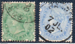 British India 1892 & 1900 Victoria 2 A 6 P Green & Ultramarine 2 Values Cancelled 2301.0816 - 1882-1901 Keizerrijk