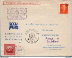 Netherlands KLM Envelope For 2nd Dingaansvlucht The Hague-Johannesburg South Africa 2212.2628 - Sonstige (Luft)