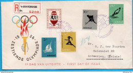 Netherlands 1956 Olympic Games Melbourne Stamps First Day Cover Registered To Belgium FDC-56.02 Vase, Hockey, Waterpolo - Zomer 1956: Melbourne