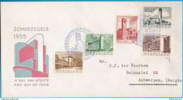 Netherlands 1955 Modern Architecture First Day Cover To Belgium NL-FDC-55.01 - Monumenti