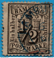 Hamburg Germany 1864 ½ Schilling Black Perforated 13½ Watermarked 2305.0609 Partial Rownumber "2" - Hamburg