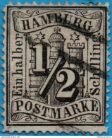 Hamburg Germany 1864 ½ Schilling Black Perforated 13½ Watermarked 2305.0608 - Hamburg (Amburgo)