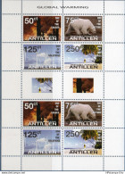 Dutch Antilles 2008 Global Warning Sheet With Labels MNH H-08-05sh 2 Burning Forest, Ice Bear On Watery Ice, Windmills - Protection De L'environnement & Climat