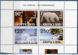 Dutch Antilles 2008 Global Warning 4-block With MNH H-08-05 Burning Forest, Ice Bear On Watery Ice, Windmills - Protection De L'environnement & Climat