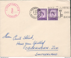 Britain UK 1961 2x 3d, Chalk-surfaced Ile Of Man Issue From Hounslow To Swiss Oberrieden 2309.2922 Liechtenstein London - Anes