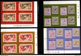 Nauru 1976 Stamps On Stamp, 60 Yr Nauru Stamps 4 4-blocks MNH H-76.02 Seahorses, George V Stamps - WPV (Weltpostverein)