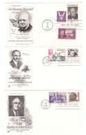 3 F.D.C. FIRST DAY OF ISSUE -SIR WINSTON CHURCHILL+ HENRY FORD+ FRANKLIN ROOSEVELT - 1961-1970