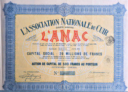 L'association Nationale Du Cuir - L'Anac - Zulte - 1928 - Action De Capital - Tessili