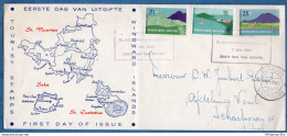 Netherlands Antilles 1957 Saba, St Maarten, St Eustatius FDC 2207.0238 FDC Map Island Names Red, Islands Blue - Géographie