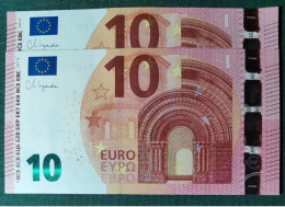 10 EURO GREECE 2014 LAGARDE Y010A1 YA CORRELATIVE COUPLE RADAR 2 SC FDS UNC.  PERFECT - 10 Euro