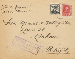 1938 BURGOS - LISBOA , SOBRE CIRCULADO , CENSURA MILITAR DE BURGOS , VIÑETA AUXILIO DE INVIERNO , LLEGADA - Storia Postale