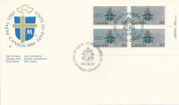 24625r) Canada FDC Block Papal Pope Visit - 1981-1990