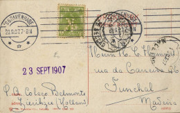 1907 HOLANDA , T.P. CIRCULADA , S-GRAVENHAGE - FUNCHAL / MADEIRA ), LLEGADA , PERFIN , PERFORADO , TRANVIA , TRAMWAY - Covers & Documents